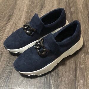 Patrizia by Spring Step Navy Blue Suede Chain Loafer Sneakers Women EU 37 US 6.5